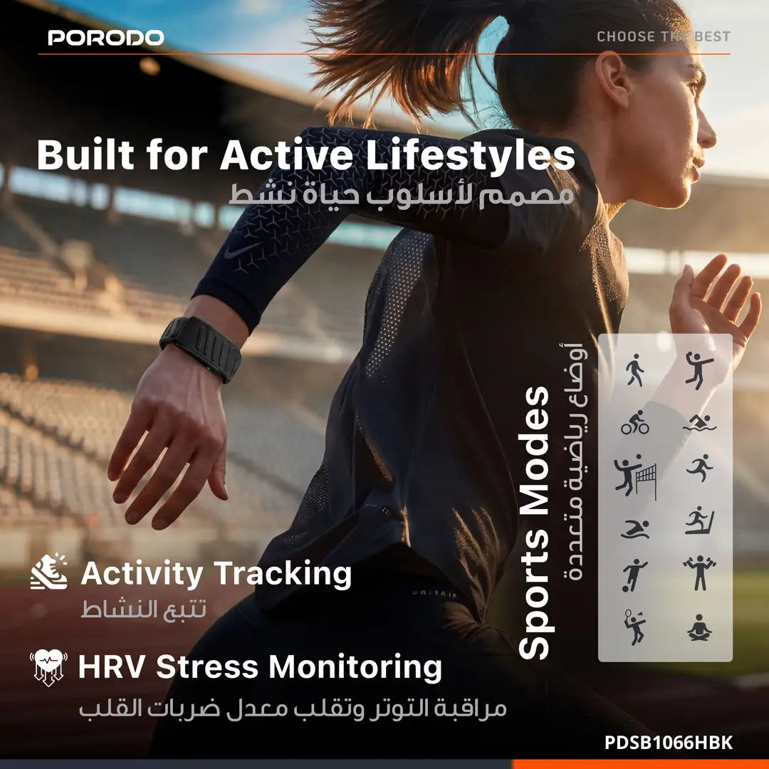 Porodo TrackFit Apex Screenless Fitness Tracker [O] - سوار ذكي - متابعة الصحة + النشاط البدني - بورودو - كفالة 24 شهر