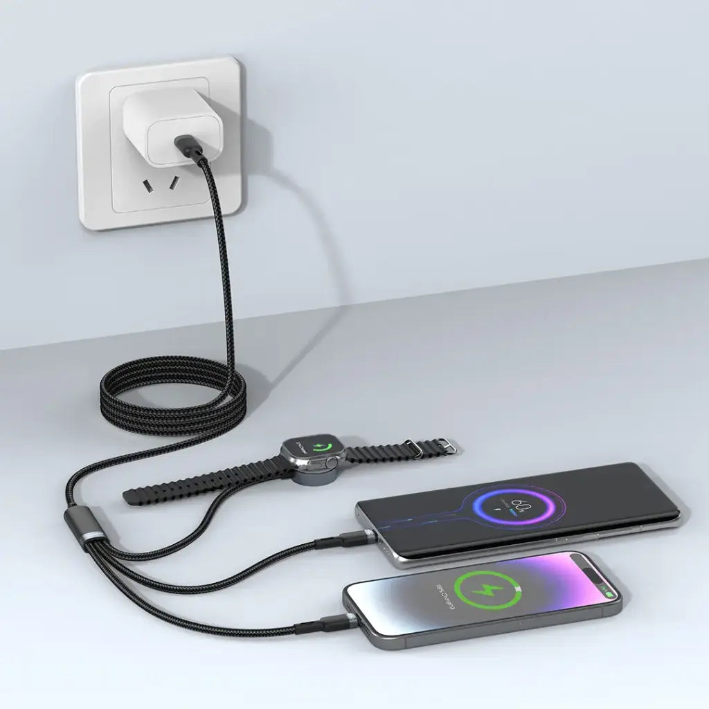 Porodo TrioLink 3-In-1 Charging Cable Type-C, Lightning and iWatch - Black