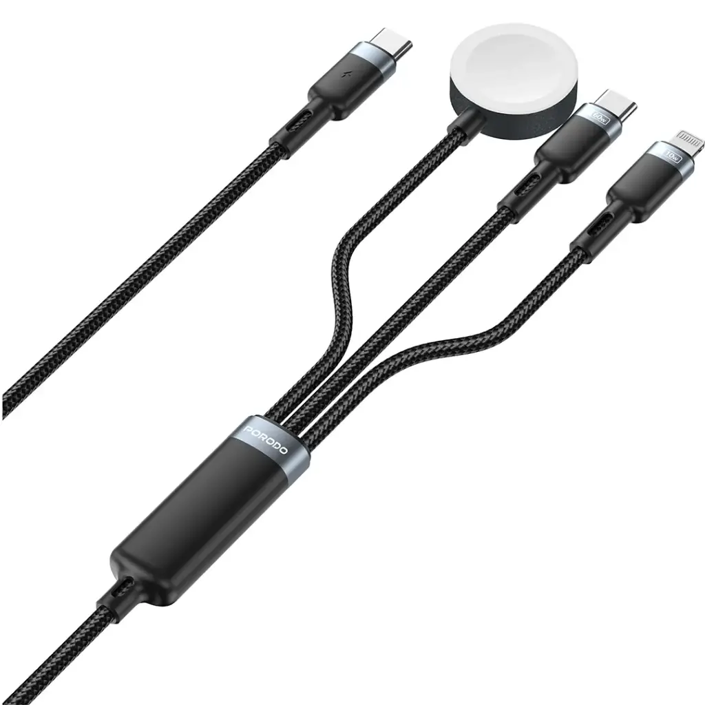 Porodo TrioLink 3-In-1 Charging Cable Type-C, Lightning and iWatch - Black