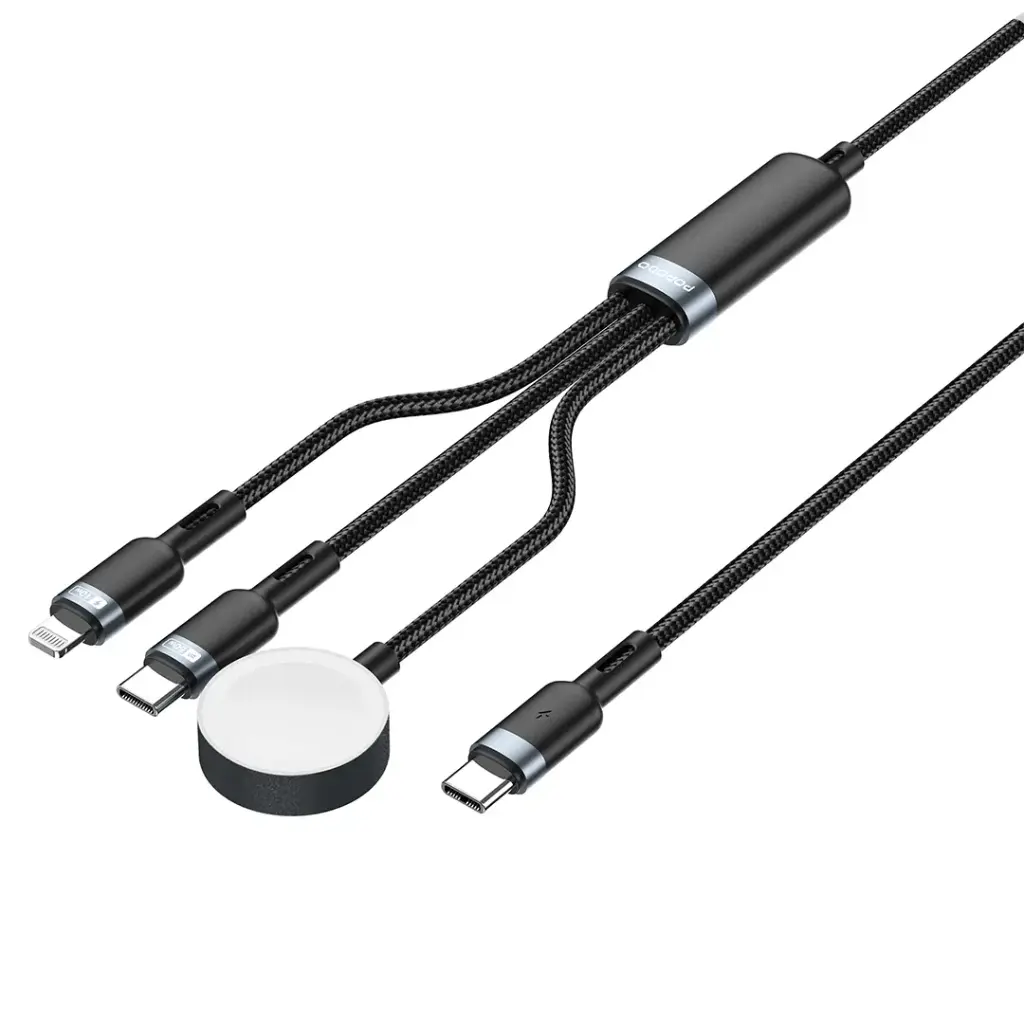 Porodo TrioLink 3-In-1 Charging Cable Type-C, Lightning and iWatch - Black
