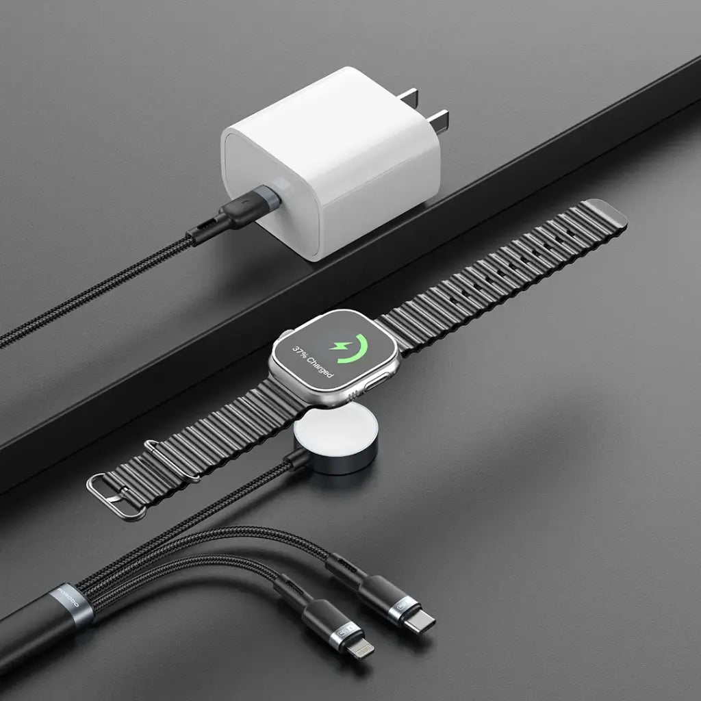 Porodo TrioLink 3-In-1 Charging Cable Type-C, Lightning and iWatch - Black