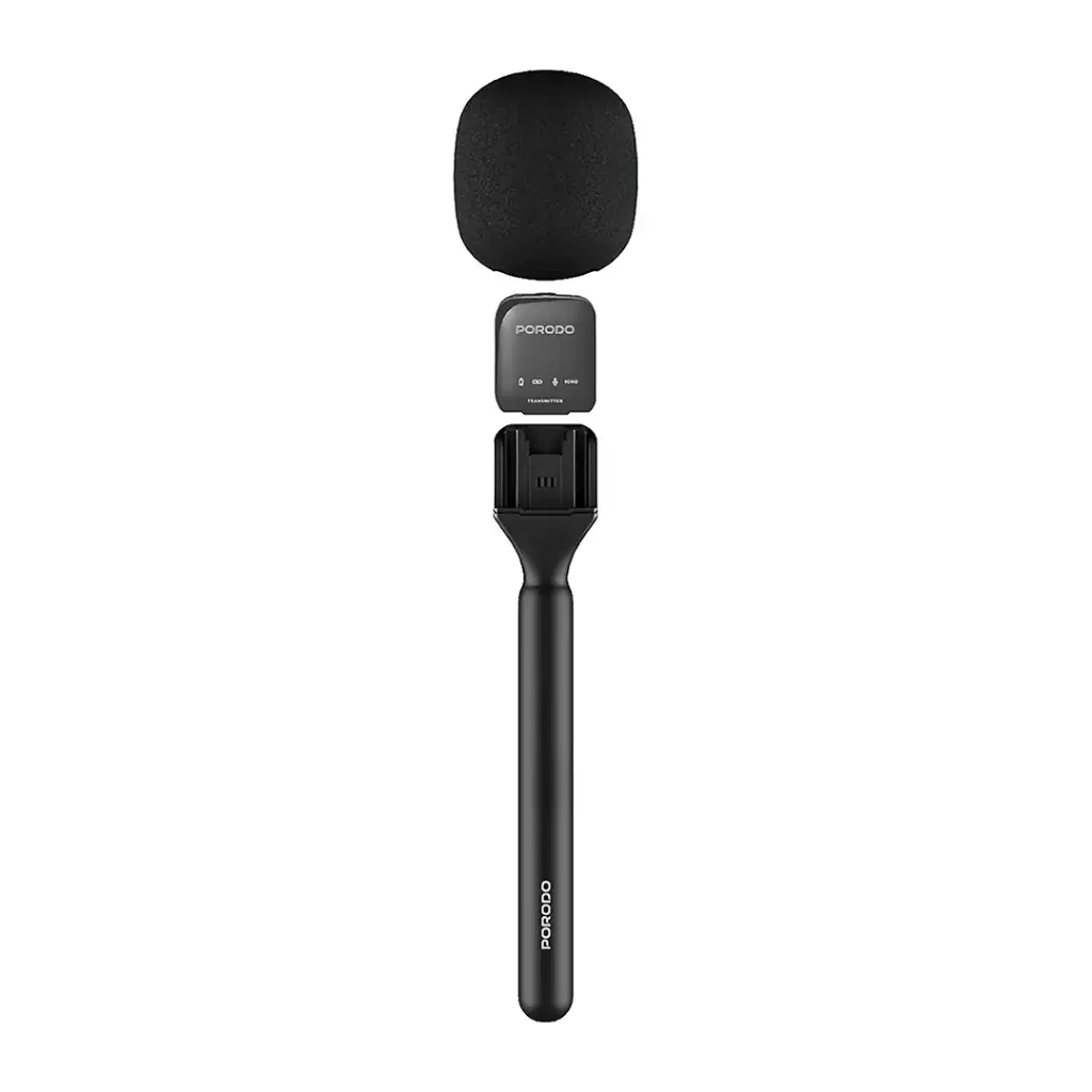 Porodo Two-Device Connect Handheld Lavalier Microphone - Black [O] - ميكروفون - تصوير - خاصية استقبال الصوت من جميع الاتجاهات - بورودو - كفالة 24 شهر