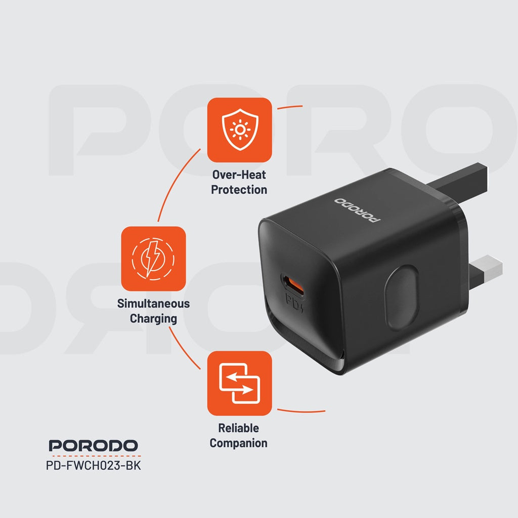 Porodo USB-C Power Delivery Wall Charger - Black
