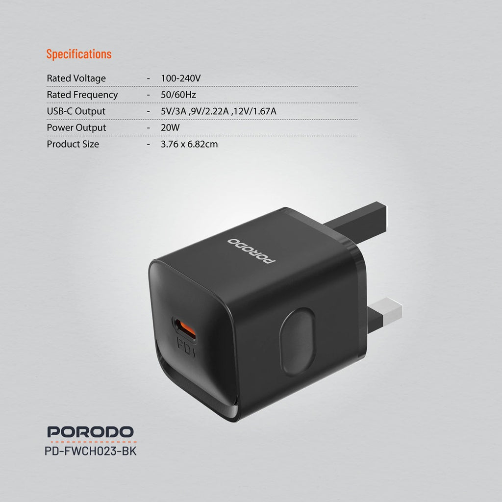 Porodo USB-C Power Delivery Wall Charger - Black
