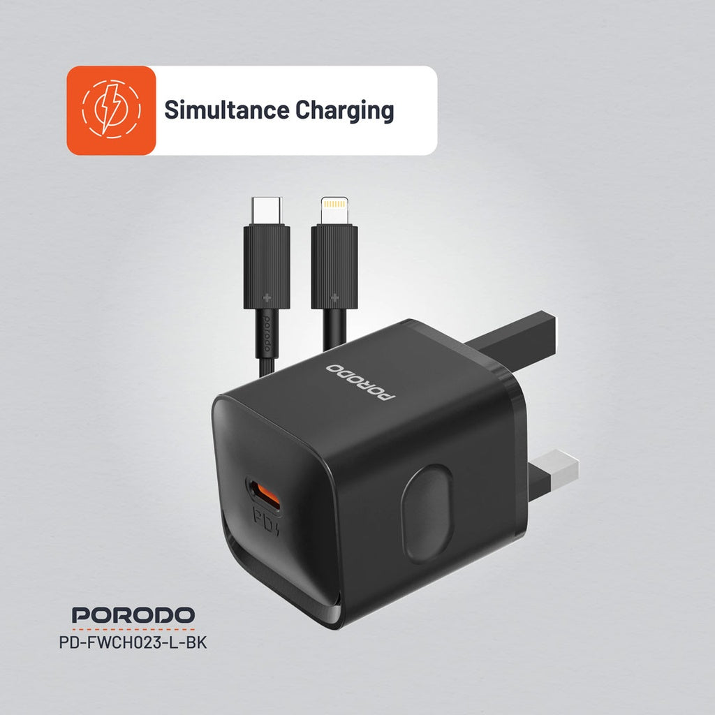 Porodo USB-C Power Delivery Wall Charger with Lightning Cable - Black