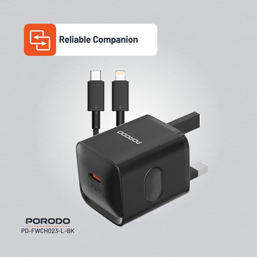 Porodo USB-C Power Delivery Wall Charger with Lightning Cable - Black