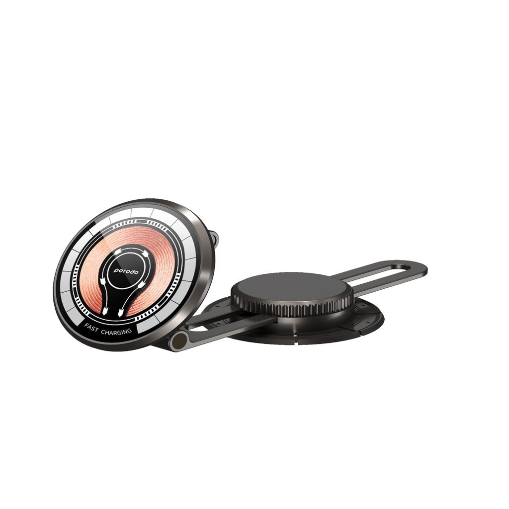 Porodo Magsafe Charging Transparent Phone Mount 360° Rotating Base - Black [O]- ستاند سيارة مناسب لجميع انواع الاجهزة - مغناطيس - قاعدة لزق + دوران 360 درجه - بورودو