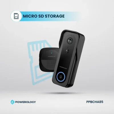 Powerology Smart Doorbell Camera - Black [O] -جرس باب لاسلكي + كاميرا + صوت سبيكر - باورولوجي - كفالة ٢٤ شهر