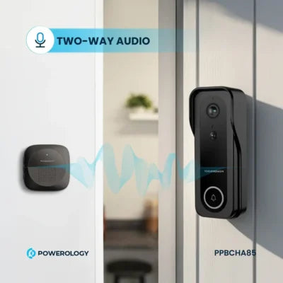 Powerology Smart Doorbell Camera - Black [O] -جرس باب لاسلكي + كاميرا + صوت سبيكر - باورولوجي - كفالة ٢٤ شهر