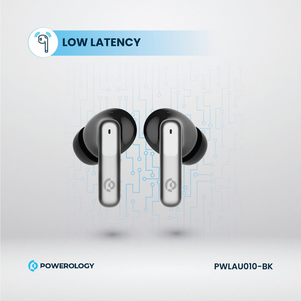 Powerology 6 Mic Hybrid ANC + ENC True Wireless Buds - Black [O] - سماعة باورولوجي - بلوتوث - خاصيه عزل الضوضاء - تدعم التحكم باللمس - كفالة 24 شهر