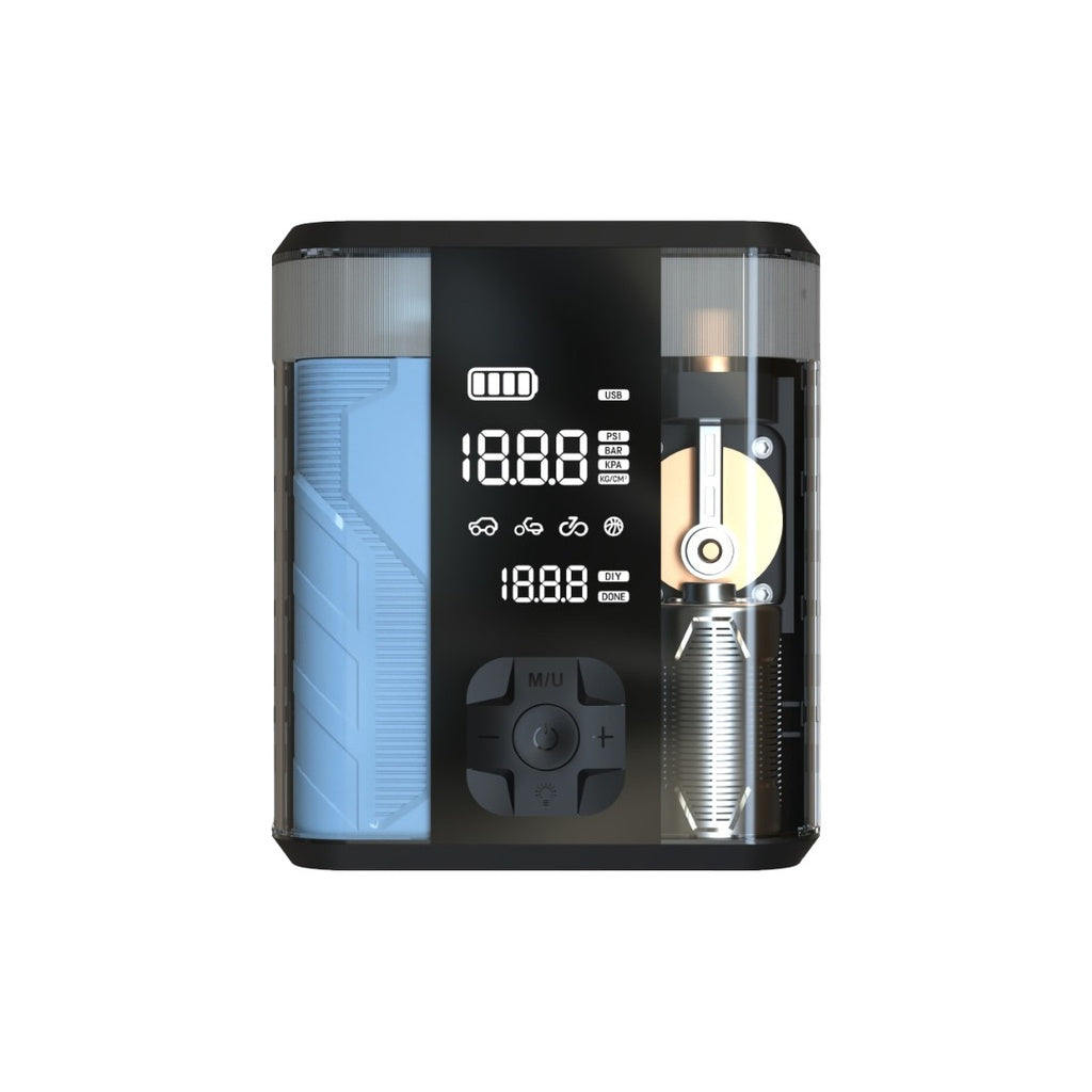 Powerology 8800mAh Jump Start Air Compressor - Transparent [O] - ضاغط هواء + محول طاقة لبطارية السيارة - 2 في 1 - باورولوجي - بطارية بسعة 8800 ميللي امبير - قوة 32.5 واط - كفالة 12 شهر