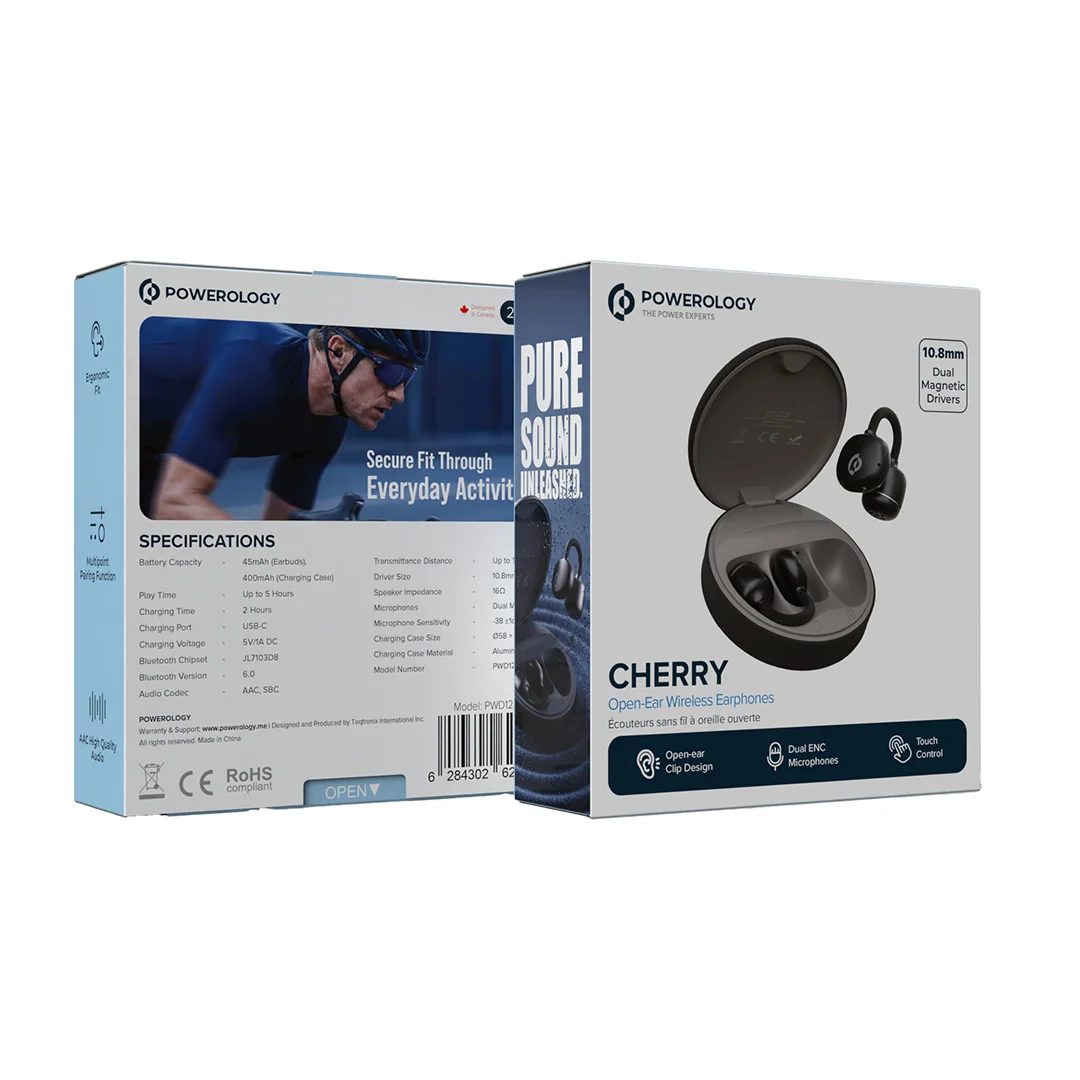 Powerology Cherry Open-Ear Wireless Earphones - Black