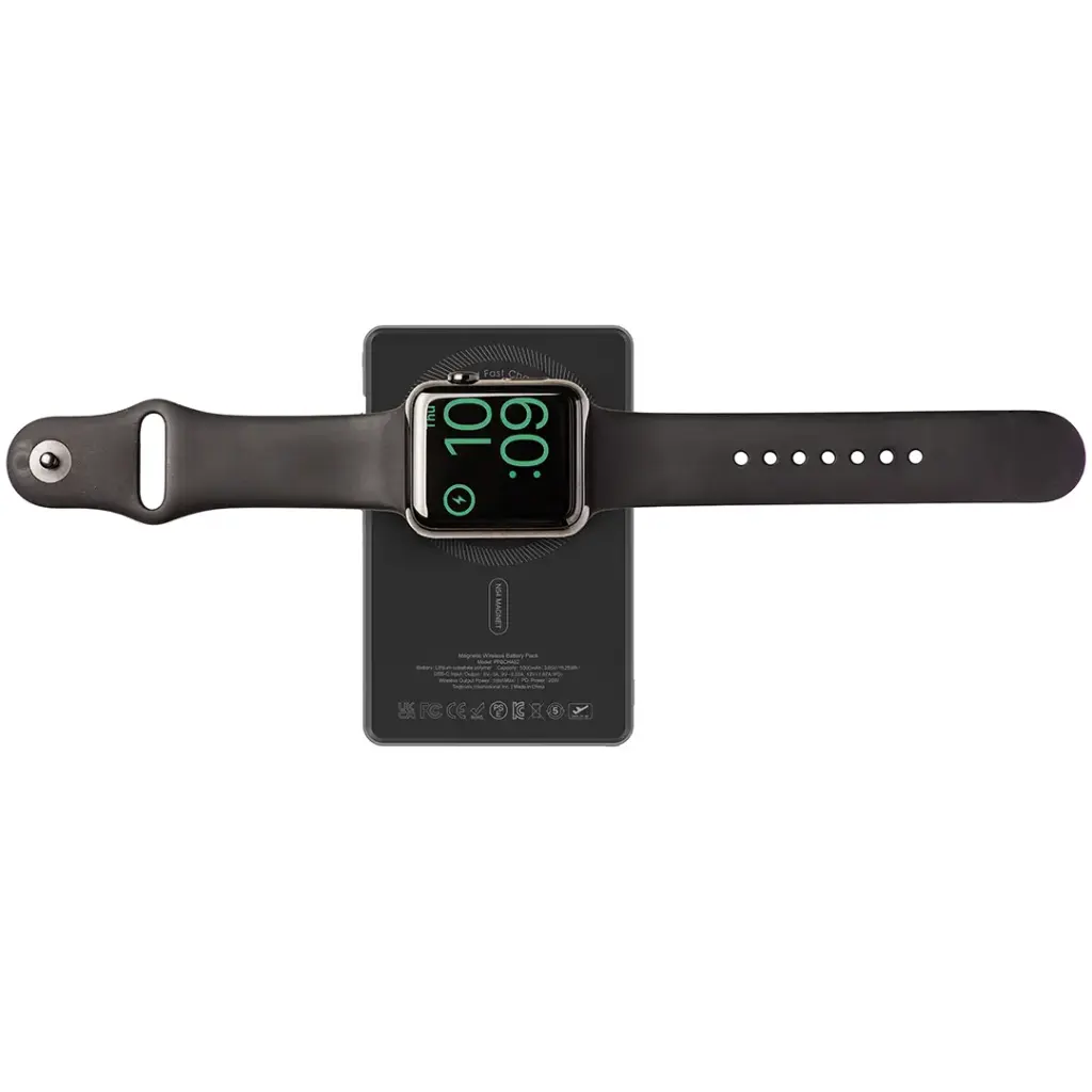 Powerology MagVolt 5000mAh Magnetic Power Bank - Black [O] - بطارية متنقلة - باورولوجي - سعة 5000 -  شحن لاسلكي ( ماغ سيف )- تدعم شحن ساعة ابل + الايربودز - شاشة رقميه - كفالة 12 شهر