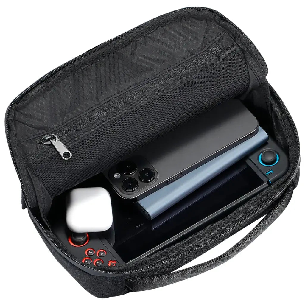 Powerology Nirvano 5-In-1 Power Travel Kit - Black/Orange - حقيبة السفر - 5 في 1 - حقيبة + بطارية متنقلة + شاحن حائط + شاحن سيارة + سلك شحن تايب سي - كفالة 12 شهر