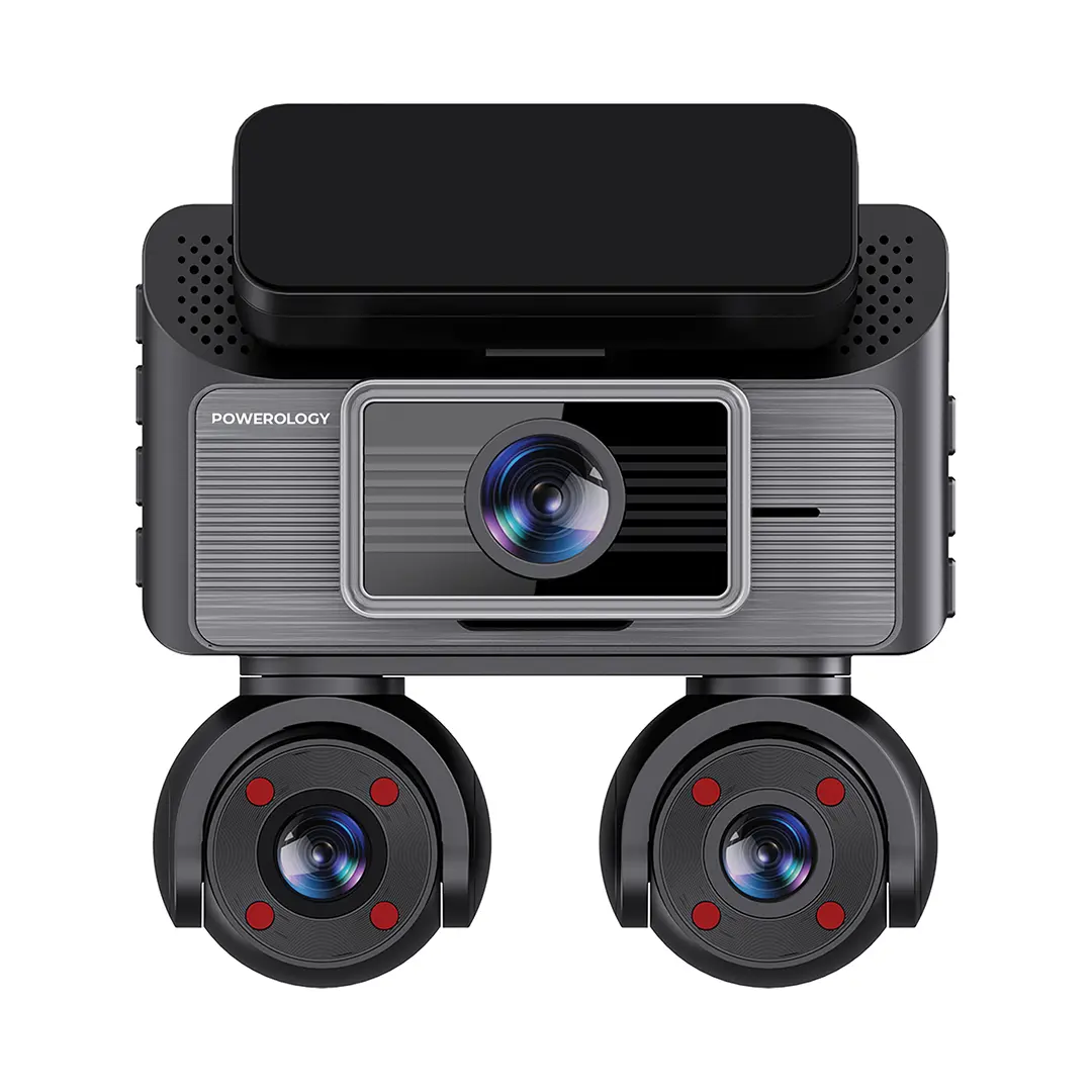 Powerology Sentra Dash Camera with 3 Lenses and Rear Camera - Black [O] - كاميرا سيارة من باورولوجي بجودة 2 ك -  3 في 1 - كفالة 12 شهر