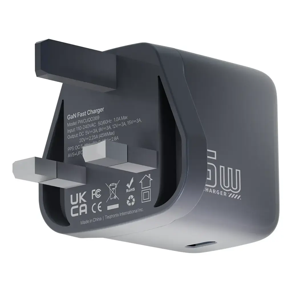 Powerology Voltflow 45W AVS GaN Wall Charger With C to C Cable- Gray