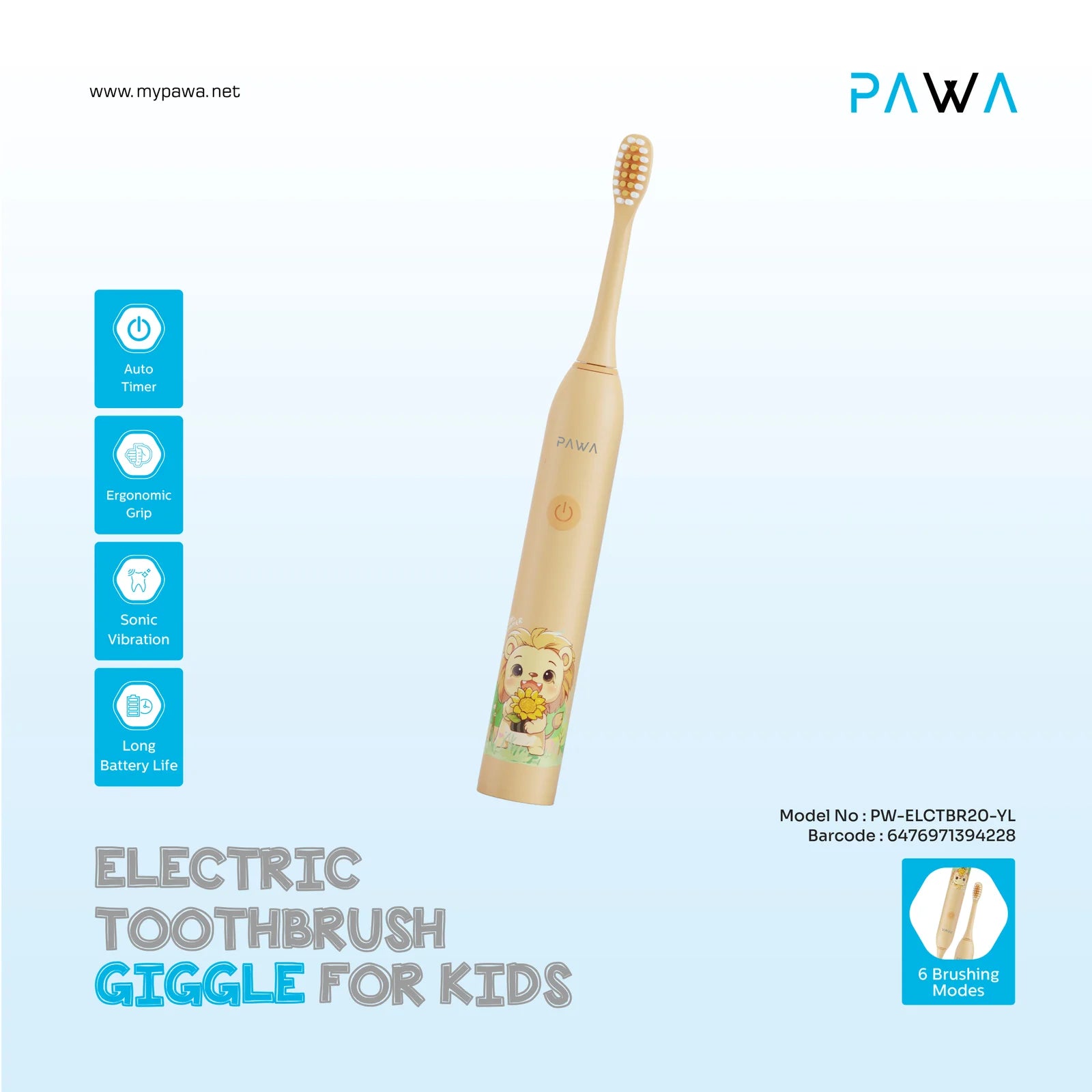 PAWA Electric Toothbrush Giggle For Kids-Yellow