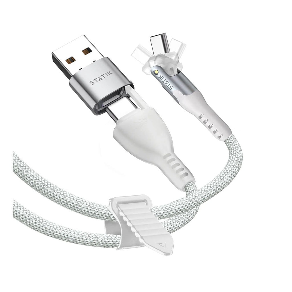 Statik PowerPivot Pro 100w Nylon Braided C-C Cable 2M (White) - سلك شحن - 2 في 1 - من يو اس بي + تايب سي - الى تايب سي  - طول 2متر