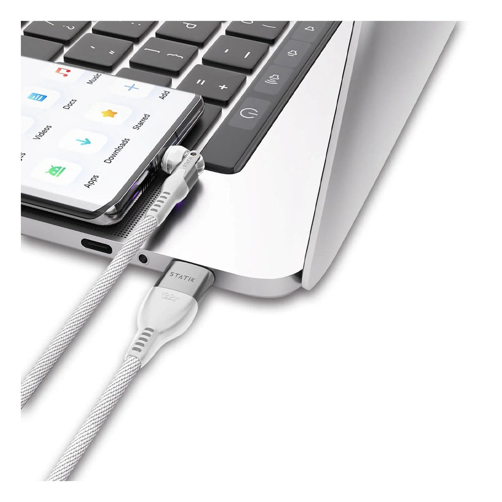 Statik PowerPivot Pro 100w Nylon Braided C-C Cable 2M (White) - سلك شحن - 2 في 1 - من يو اس بي + تايب سي - الى تايب سي  - طول 2متر