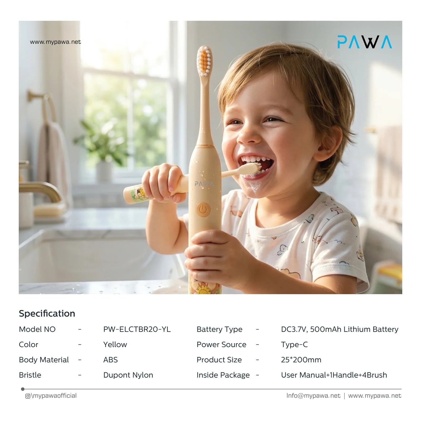 PAWA Electric Toothbrush Giggle For Kids-Yellow