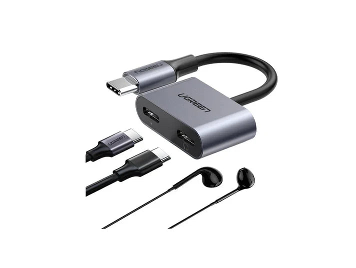 UGREEN USB-C One-Two Converter CM232 [B] - وصلة لشحن الايفون 15 - 16 - 17والسماعة بنفس الوقت - كفالة 12 شهر
