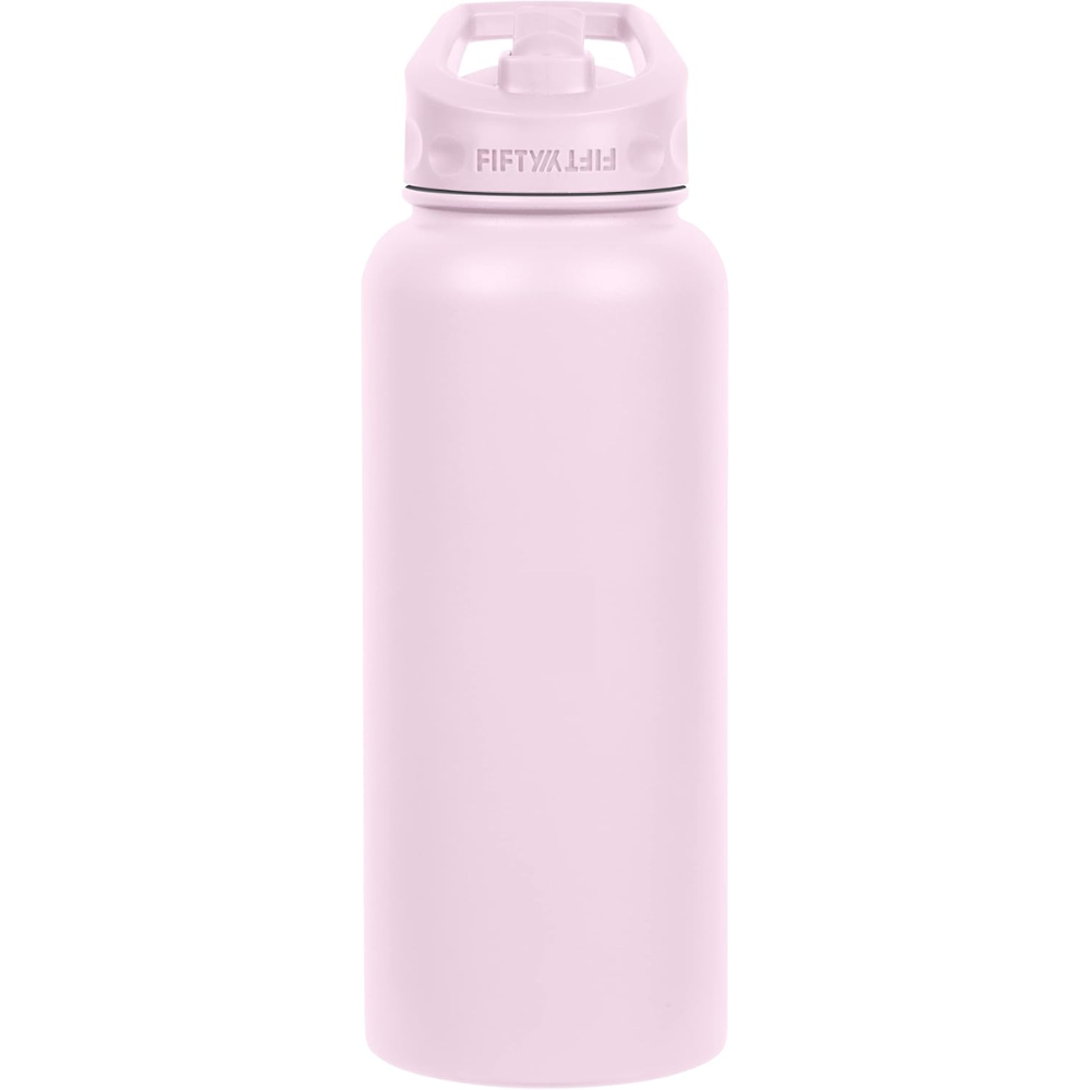 Fifty Fifty Vacuum Insulated Bottle Wide Mouth Straw Cap 1L (Cherry Blossom) [C] - مطارة حافظة للحرارة + مسكه