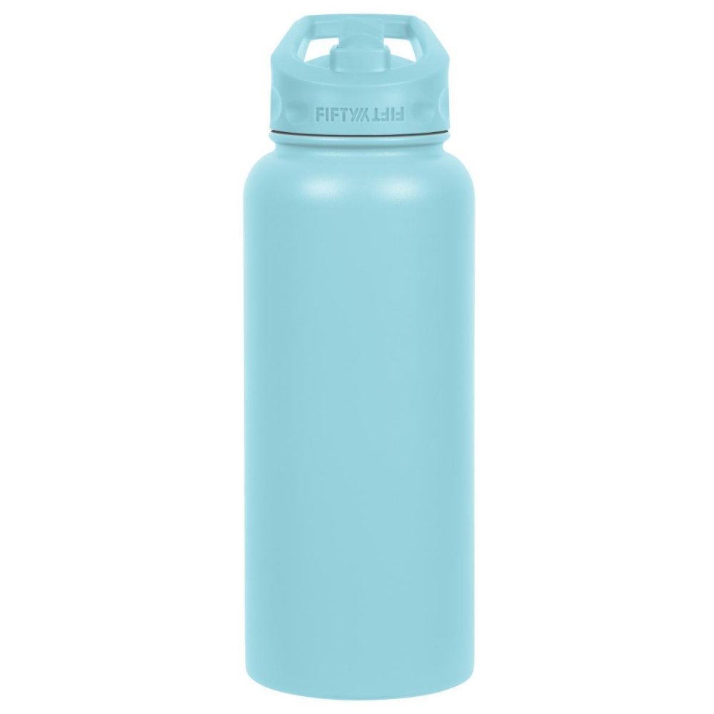 Fifty Fifty Vacuum Insulated Bottle Wide Mouth Straw Cap 1L (Aquamarine) [C] - مطارة حافظة للحرارة + مسكه