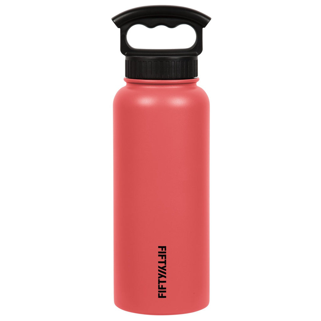 Fifty Fifty Vacuum Insulated Bottle 3 Finger Lid 1L (Coral) [C] - مطارة حافظة للحرارة + مسكه