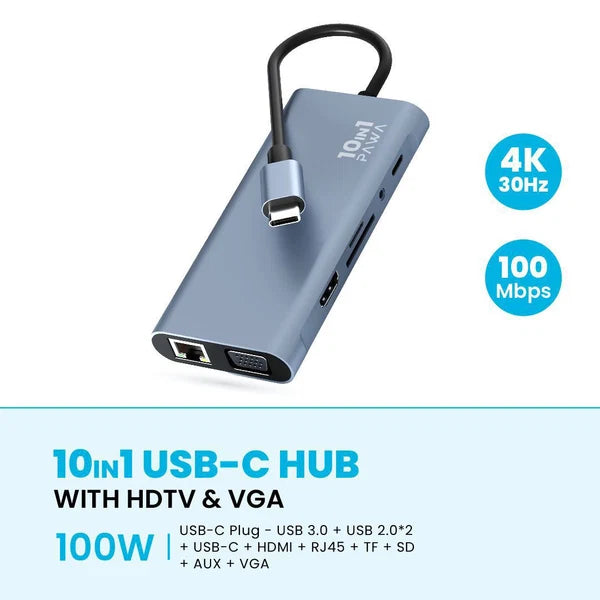 Pawa 10IN1 USB-C HUB WITH 4K HDTV & VGA