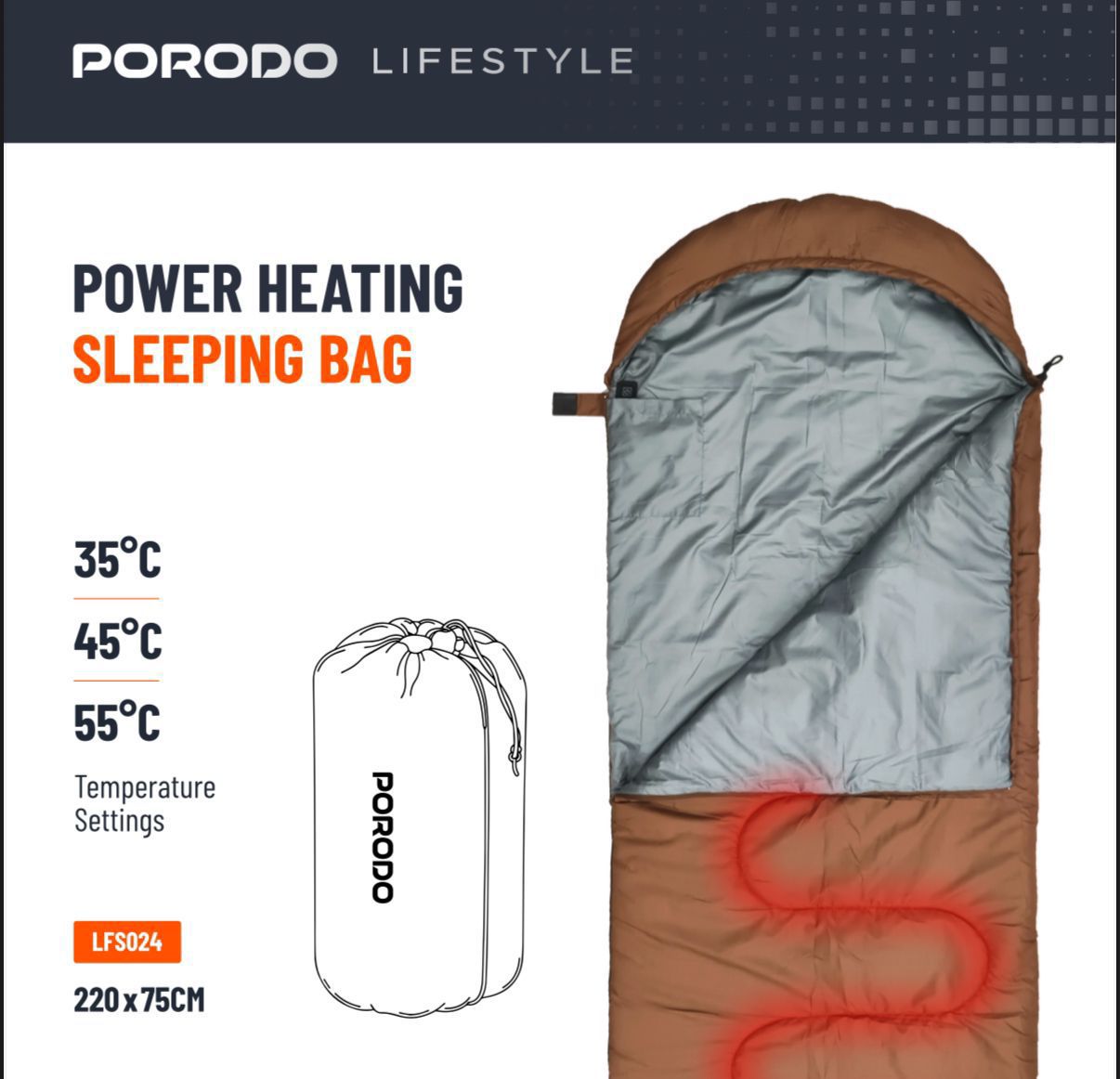 Porodo Lifestyle Power Heating Sleeping Bag [O] - كيس نوم حراري - بورودو