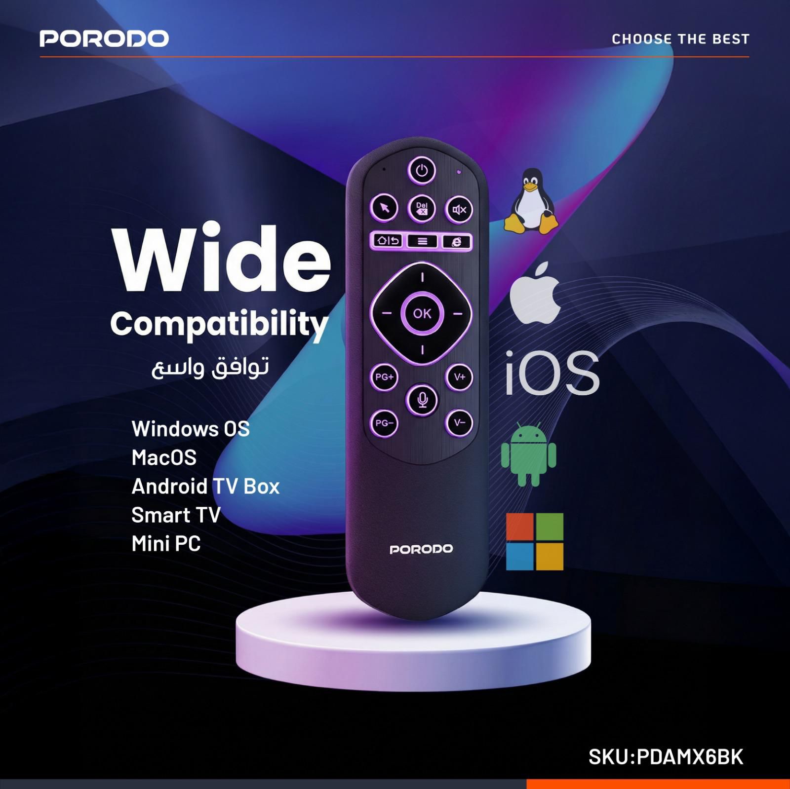 Porodo Miko Mini Keyboard 6-Axis Gyro Sensor [O] - ريموت + لوحة مفاتيح - ميني - مناسب لجميع انواع الاجهزة - بورودو