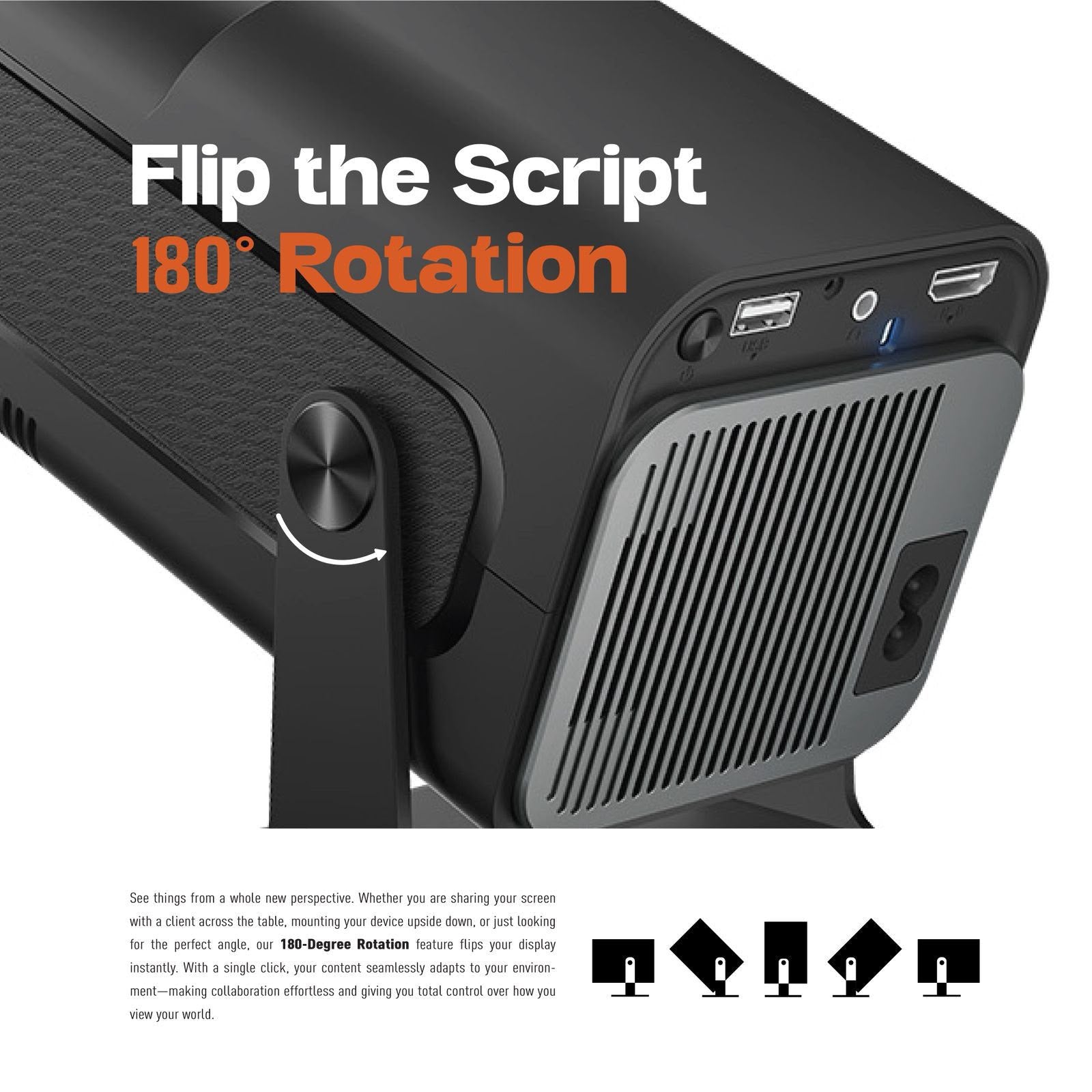 PowerO+ Vector Beam Android Projector with 160ANSI Lumens [O] - بروجكتور متنقل - باورو - كفالة 24 شهر