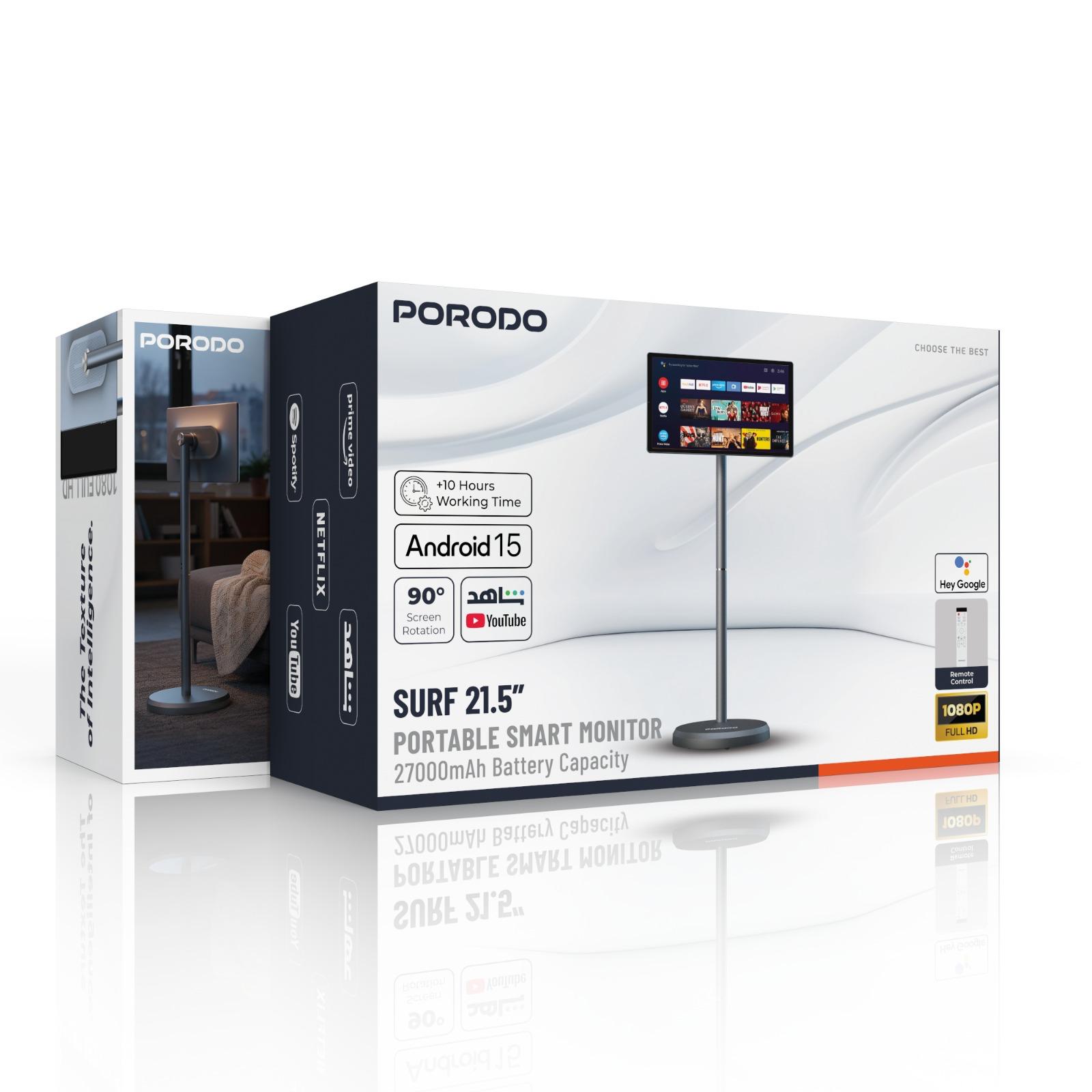 Porodo Surf 21.5" Portable Smart Monitor with 27000mAh Battery Capacity - Gray