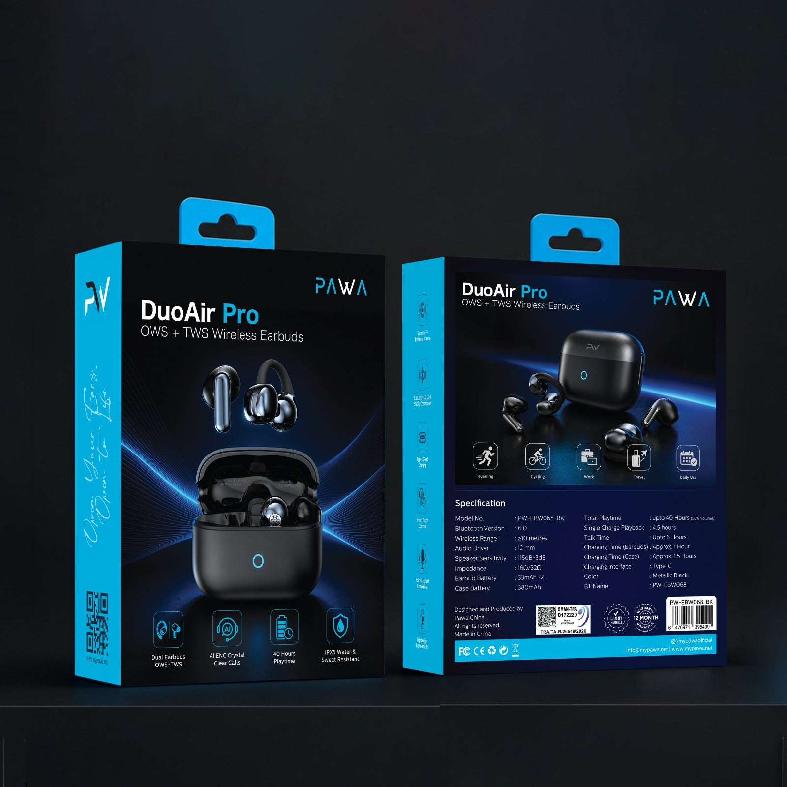 Pawa DuoAir Pro OWS+TWS Wireless Earbuds.