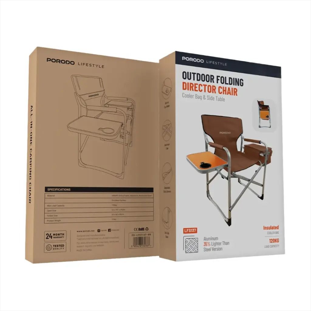 Porodo Lifestyle Outdoor Folding Director Chair – Brown [O] -كرسي تخييم - قابل للطي - بورودو