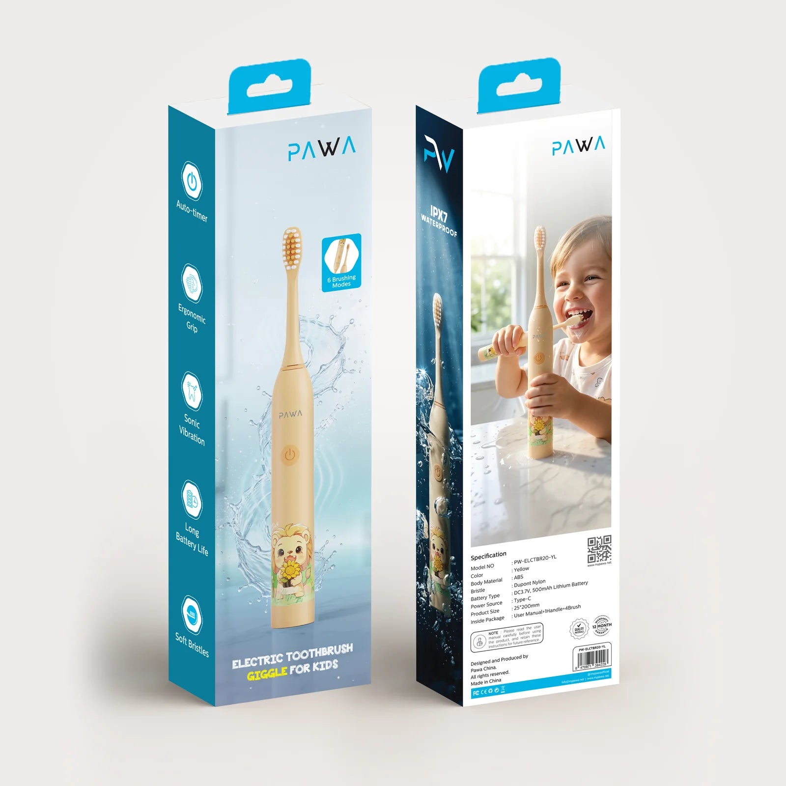 PAWA Electric Toothbrush Giggle For Kids-Yellow