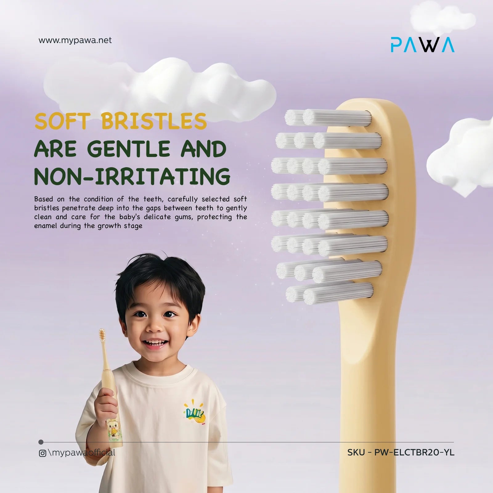 PAWA Electric Toothbrush Giggle For Kids-Yellow