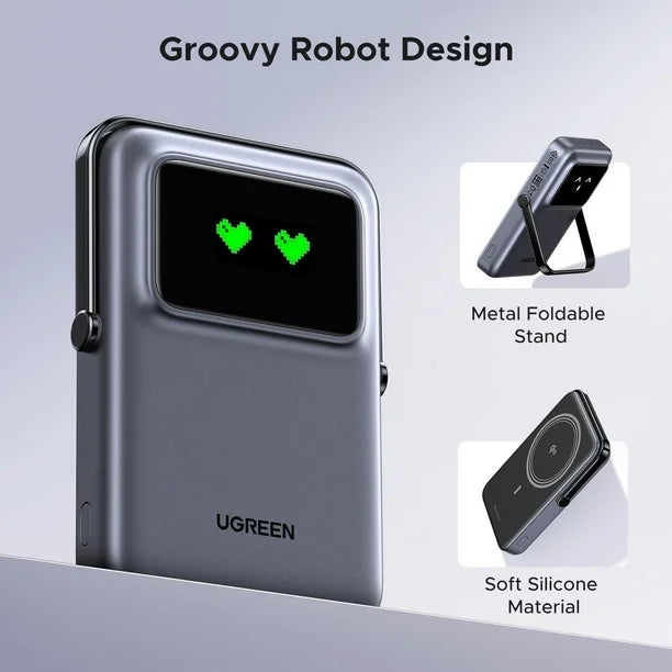UGREEN Uno Magnetic Wireless Power Bank 5000mAh [b] - بطارية متنقلة - ماغ سيف + ستاند - يوجرين - قوه 20 واط - سعة 5000 ملي امبير - كفالة 12 شهر
