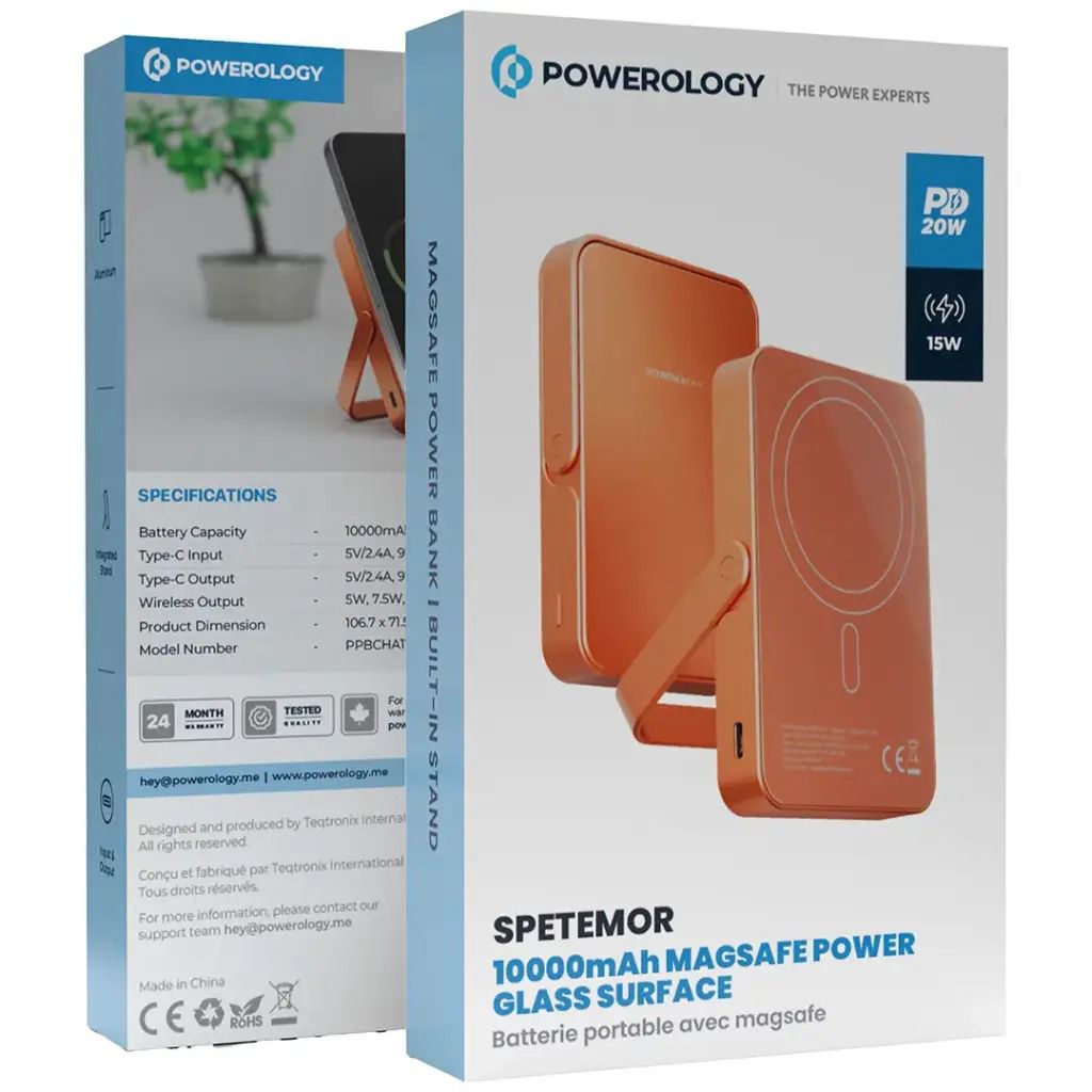 Powerology Spetemor 10000mAh Magsafe Power Glass Surface PD 20W [O] - باورولوجی بطارية محمولة بسعة 10000 مللي امبير وقوة 20 واط  - شاشة رقميه - كفالة 12 شهر