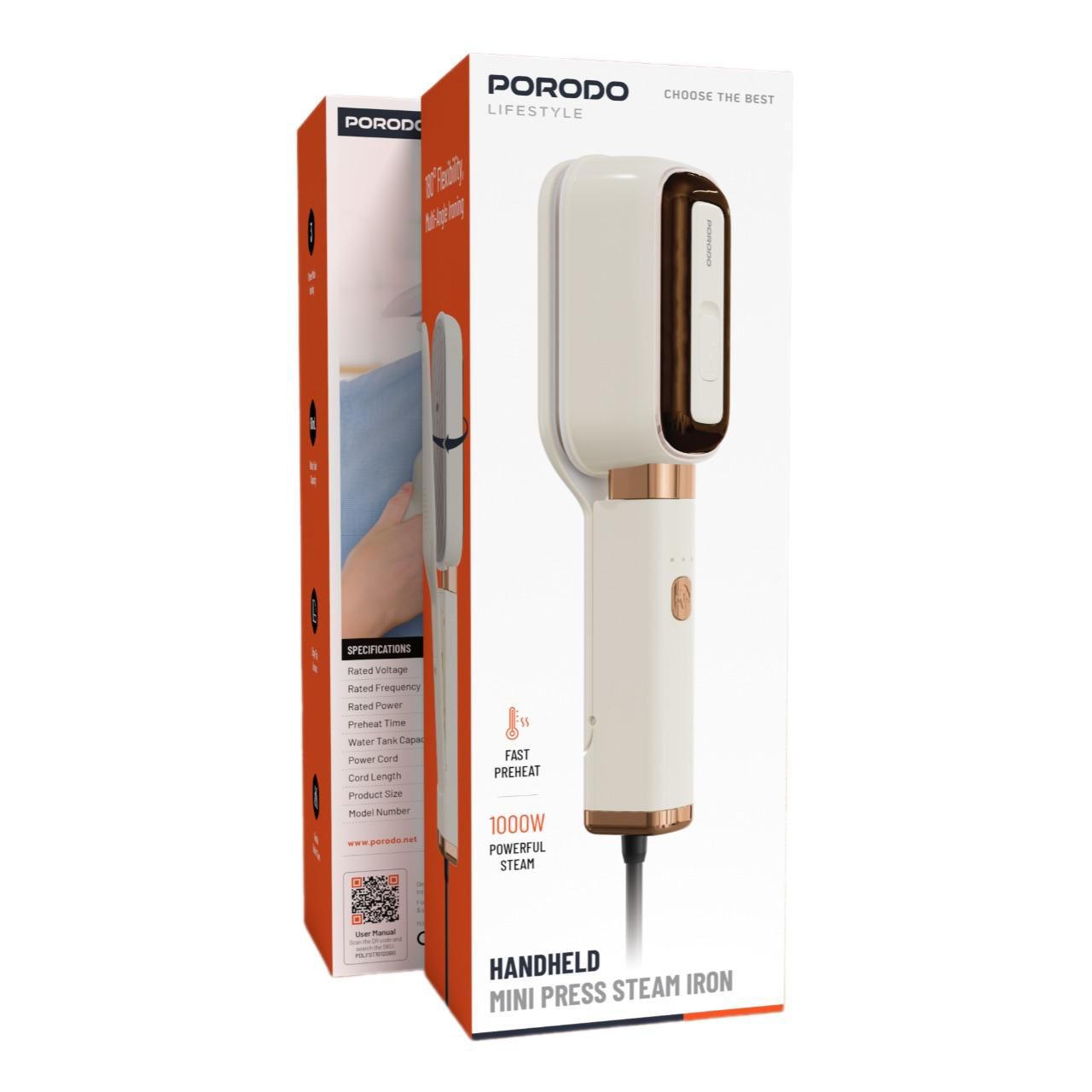 Porodo Lifestyle Handheld Mini Press Steam Iron [O] -  مكواة بخار محمولة - بورودو - بيج - كفالة 24 شهر