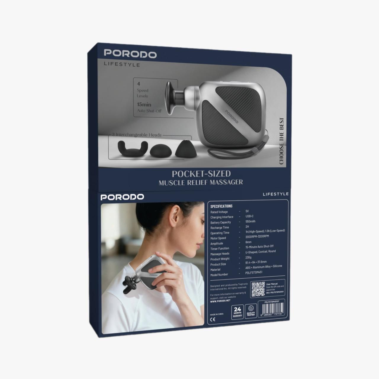Porodo Lifestyle Pocket-Sized Muscle Relief Massager [O] -  جهاز تدليك العضلات المحمول من بورودو لايف ستايل - كفالة 24 شهر