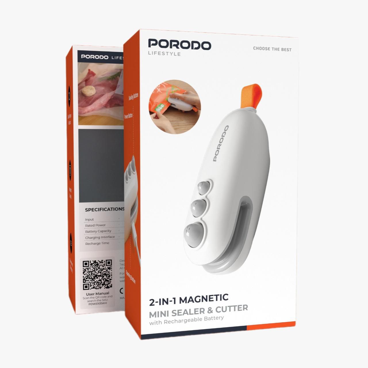 Porodo Lifestyle 2-In-1 Magnetic Mini Sealer & Cutter With Rechargeable Battery [O] -  جهاز بورودو لايف ستايل 2 في 1 المغناطيسي الصغير للإغلاق والقطع مع بطارية قابلة للشحن - كفالة 24 شهر