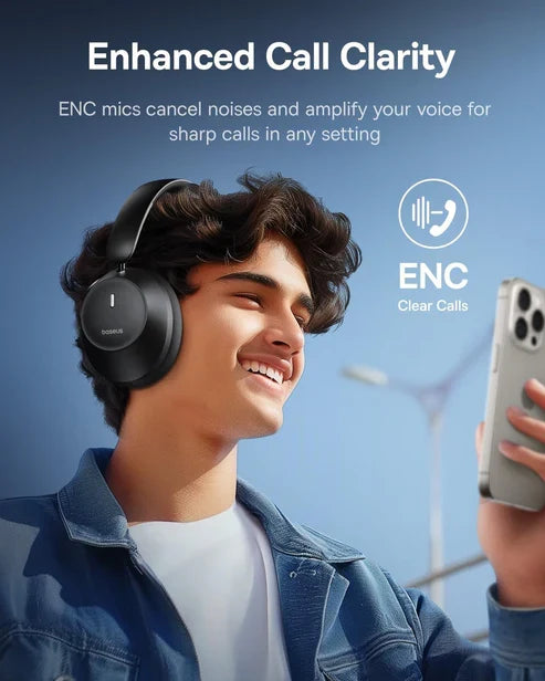 Baseus BH1 Lite Wireless Headphones – Black [D] - سماعة رأس بلوتوث - بيسوس - كفالة 12 شهر