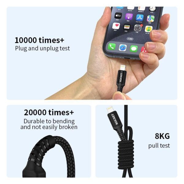 Rocket Original 30W Type-c to iPhone fast charging cable 3M [H] - سلك شحن - روكيت - ايفون تايب سي - طول 3 متر - كفالة 12 شهر