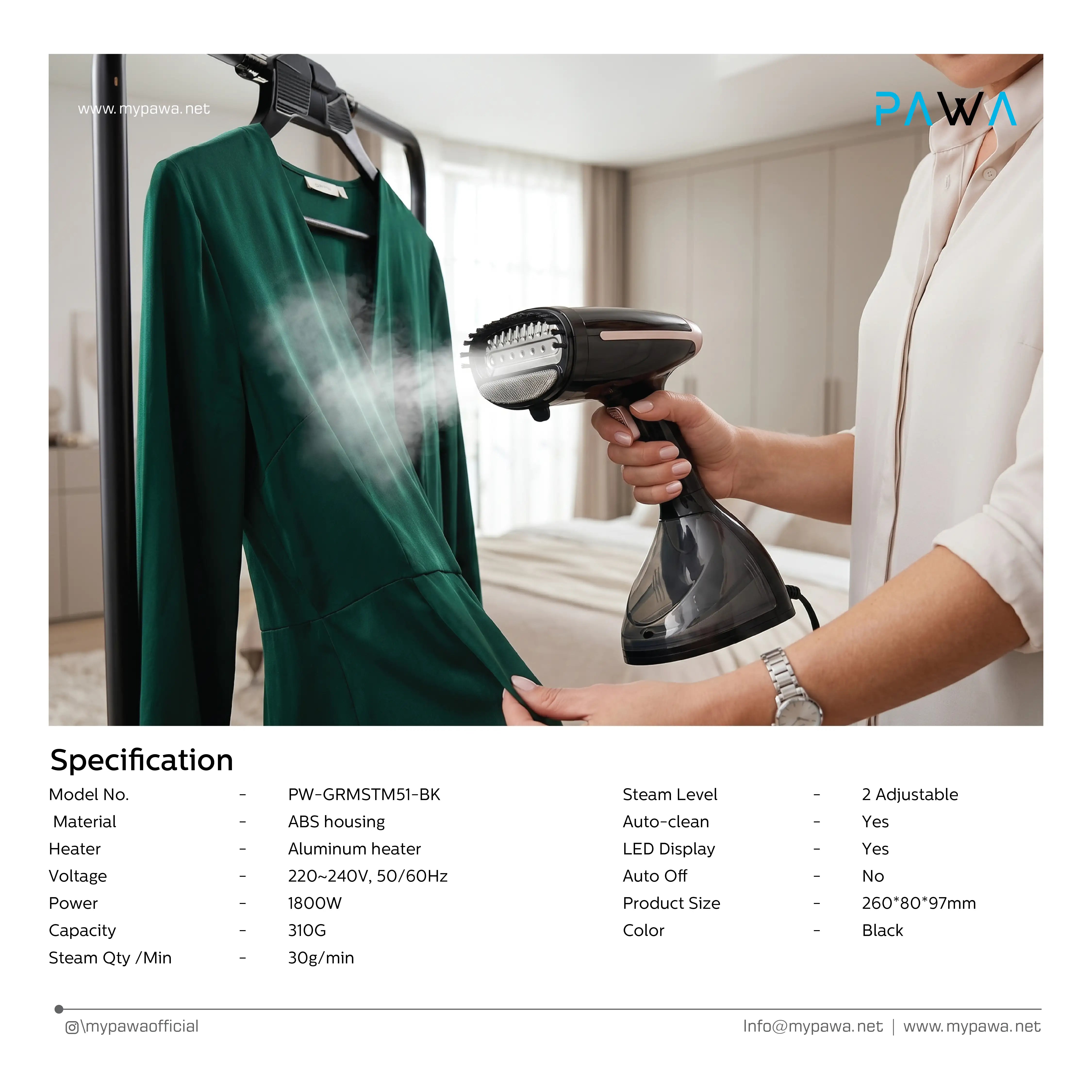 PAWA Optisteam Handheld Steamer With Display 1800W