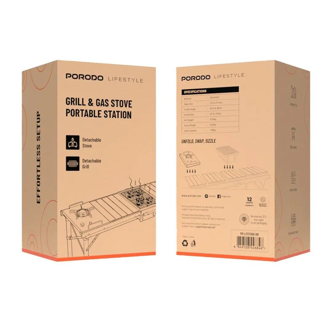 Porodo 2 in 1 Portable Cooking Station with Detachable Grill [O] - منصة الطهي المتنقلة من بورودو 2×1 مع شواية وموقد غاز - بورودو