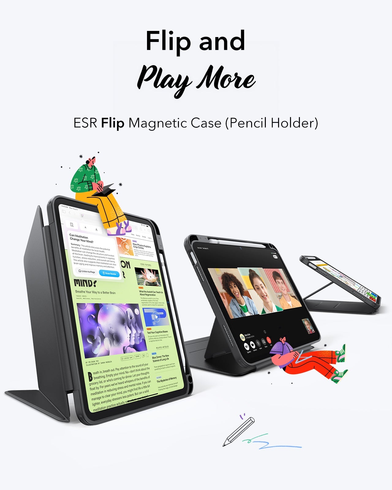 ESR iPad 10.9 2022 / iPad 11 - A16 / 11th Gen) Gen Flip Hybrid Case (Pencil Holder) Black