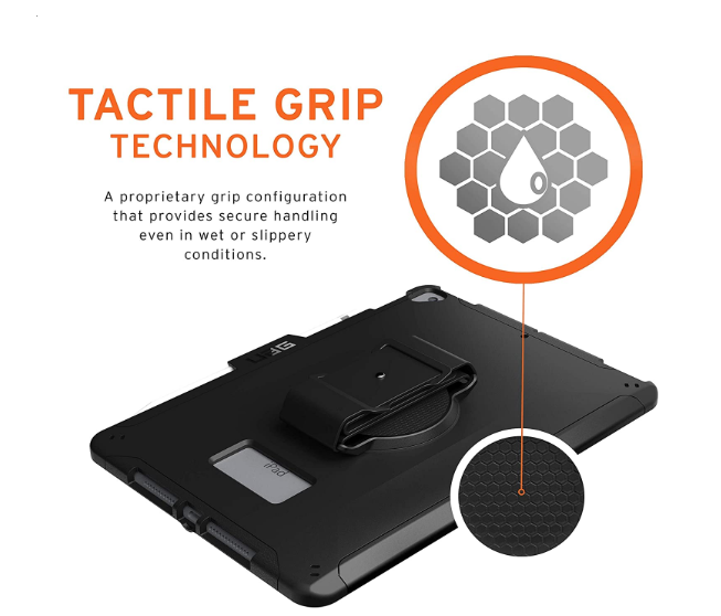 UAG Apple iPad 10.2/10.5" (7th, 8th & 9th Gen)with Handstrap [V] - كفر ايباد حماية عالية + ستاند + مكان للقلم + مسكة يد