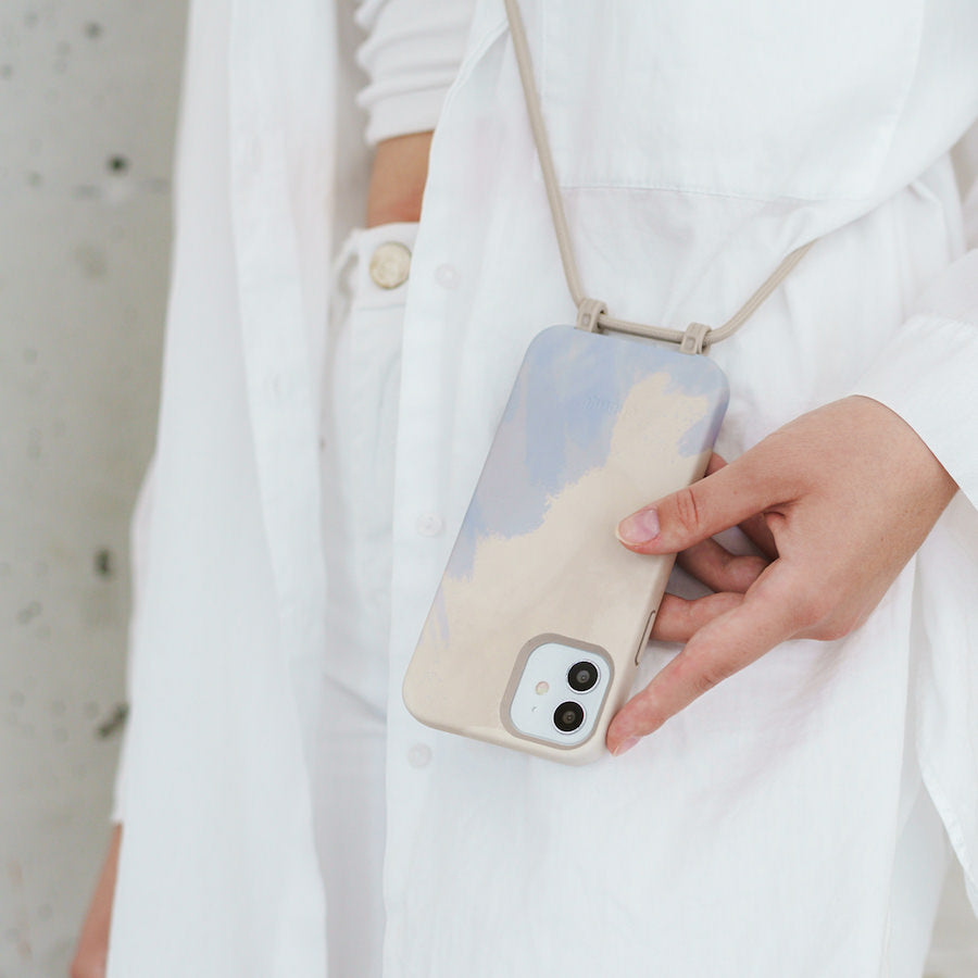 Woodcessories iPhone 14 Change Case - أزرق بيج [V] - كفر حماية عالية - مع خيط علاقة