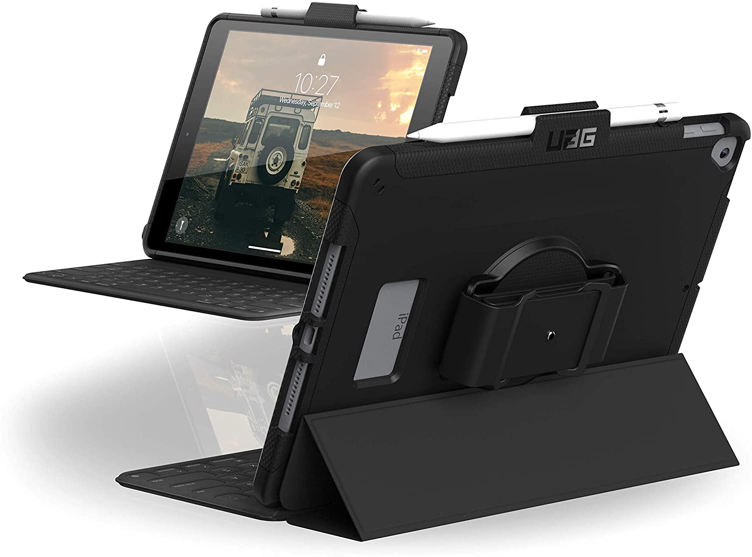 UAG Apple iPad 10.2/10.5" (7th, 8th & 9th Gen)with Handstrap [V] - كفر ايباد حماية عالية + ستاند + مكان للقلم + مسكة يد